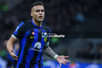 2024-02-28 - Lautaro Martinez of FC Internazionale reacts during Serie A 2023/24 football match between FC Internazionale and Atalanta BC at Giuseppe Meazza Stadium, Milan, Italy on February 28, 2024 - INTER - FC INTERNAZIONALE VS ATALANTA BC - ITALIAN SERIE A - SOCCER