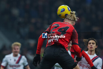 2024-01-27 - Simon Kjaer of AC Milan seen in action during Serie A 2023/24 football match between AC Milan and Bologna FC at San Siro Stadium, Milan, Italy on January 27, 2024 - AC MILAN VS BOLOGNA FC - ITALIAN SERIE A - SOCCER