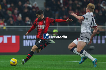 2024-01-27 - Christian Pulisic of AC Milan seen in action during Serie A 2023/24 football match between AC Milan and Bologna FC at San Siro Stadium, Milan, Italy on January 27, 2024 - AC MILAN VS BOLOGNA FC - ITALIAN SERIE A - SOCCER