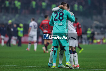 2024-01-27 - Lukasz Skorupski of Bologna FC celebrates with his teammates during Serie A 2023/24 football match between AC Milan and Bologna FC at San Siro Stadium, Milan, Italy on January 27, 2024 - AC MILAN VS BOLOGNA FC - ITALIAN SERIE A - SOCCER