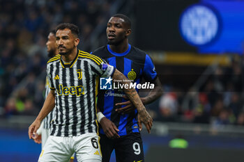 2024-02-04 - Luiz da Silva Danilo of Juventus FC seen in action with Marcus Thuram of FC Internazionale during Serie A 2023/24 football match between FC Internazionale and Juventus FC at Giuseppe Meazza Stadium, Milan, Italy on February 04, 2024 - INTER - FC INTERNAZIONALE VS JUVENTUS FC - ITALIAN SERIE A - SOCCER