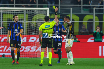2024-02-04 - Luiz da Silva Danilo of Juventus FC yellow card during Serie A 2023/24 football match between FC Internazionale and Juventus FC at Giuseppe Meazza Stadium, Milan, Italy on February 04, 2024 - INTER - FC INTERNAZIONALE VS JUVENTUS FC - ITALIAN SERIE A - SOCCER