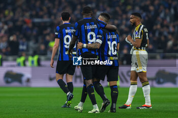 2024-02-04 - Marcus Thuram of FC Internazionale celebrates after scoring a goal with Lautaro Martinez of FC Internazionale during Serie A 2023/24 football match between FC Internazionale and Juventus FC at Giuseppe Meazza Stadium, Milan, Italy on February 04, 2024 - INTER - FC INTERNAZIONALE VS JUVENTUS FC - ITALIAN SERIE A - SOCCER