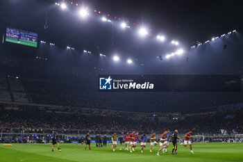 2024-02-04 - A general view inside the stadium and Juventus FC players warm up during Serie A 2023/24 football match between FC Internazionale and Juventus FC at Giuseppe Meazza Stadium, Milan, Italy on February 04, 2024 - INTER - FC INTERNAZIONALE VS JUVENTUS FC - ITALIAN SERIE A - SOCCER