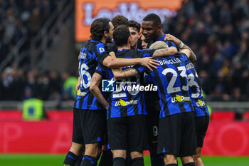 2024-02-04 - Marcus Thuram of FC Internazionale celebrates with his teammates during Serie A 2023/24 football match between FC Internazionale and Juventus FC at Giuseppe Meazza Stadium, Milan, Italy on February 04, 2024 - INTER - FC INTERNAZIONALE VS JUVENTUS FC - ITALIAN SERIE A - SOCCER