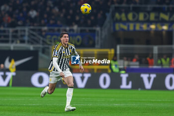 2024-02-04 - Dusan Vlahovic of Juventus FC seen in action during Serie A 2023/24 football match between FC Internazionale and Juventus FC at Giuseppe Meazza Stadium, Milan, Italy on February 04, 2024 - INTER - FC INTERNAZIONALE VS JUVENTUS FC - ITALIAN SERIE A - SOCCER