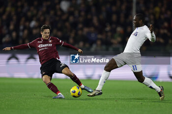 2024-02-09 - Salernitana's Croatian defender Domagoj Bradaric challenges for the ball with Salernitana's French midfielder Iron Gomis during the Serie A football match between Unione Sportiva Salernitana vs Empoli at the Arechi Stadium in Salerno on February 09, 2024. - US SALERNITANA VS EMPOLI FC - ITALIAN SERIE A - SOCCER