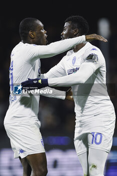 2024-02-09 - Empioli's Senegalese forward Mbaye Niang celebrates after scoring a goal with Empioli's Sierra Leonean forward Emmanuel Gyasi during the Serie A football match between Unione Sportiva Salernitana vs Empoli at the Arechi Stadium in Salerno on February 09, 2024. - US SALERNITANA VS EMPOLI FC - ITALIAN SERIE A - SOCCER