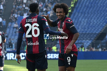 2024-02-18 - Joshua Zirkzee of Bologna F.C. celebrates after scoring the gol of 1-2 during the 25th day of the Serie A Championship between S.S. Lazio vs Bologna F.C. 1909, 18 February 2024 at the Olympic Stadium in Rome. - SS LAZIO VS BOLOGNA FC - ITALIAN SERIE A - SOCCER