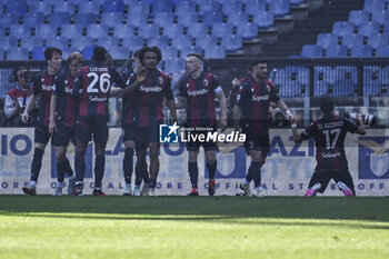 2024-02-18 - Oussama El Azzouzi of Bologna F.C. celebrates with team mates after scoring the goal of 1-1 during the 25th day of the Serie A Championship between S.S. Lazio vs Bologna F.C. 1909, 18 February 2024 at the Olympic Stadium in Rome. - SS LAZIO VS BOLOGNA FC - ITALIAN SERIE A - SOCCER