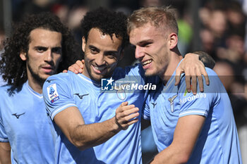 2024-02-18 - Gustav Isaksen of S.S. Lazio celebrates with team mates after scoring the goal of 1-0 during the 25th day of the Serie A Championship between S.S. Lazio vs Bologna F.C. 1909, 18 February 2024 at the Olympic Stadium in Rome. - SS LAZIO VS BOLOGNA FC - ITALIAN SERIE A - SOCCER