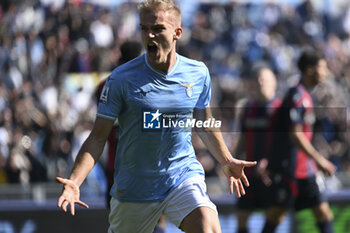 2024-02-18 - Gustav Isaksen of S.S. Lazio celebrates after scoring the gol of 1-0 during the 25th day of the Serie A Championship between S.S. Lazio vs Bologna F.C. 1909, 18 February 2024 at the Olympic Stadium in Rome. - SS LAZIO VS BOLOGNA FC - ITALIAN SERIE A - SOCCER