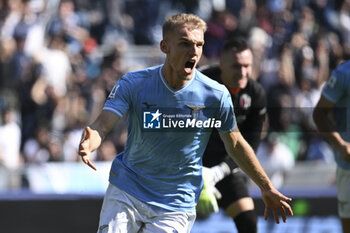 2024-02-18 - Gustav Isaksen of S.S. Lazio celebrates after scoring the gol of 1-0 during the 25th day of the Serie A Championship between S.S. Lazio vs Bologna F.C. 1909, 18 February 2024 at the Olympic Stadium in Rome. - SS LAZIO VS BOLOGNA FC - ITALIAN SERIE A - SOCCER