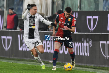 2024-02-24 - Florian Thauvin of Udinese contrast Johan Vasquez of Genoa during Italian Serie A TIM match between Genoa CFC and Udinese Calcio at Stadio Luigi Ferraris, Genova - GENOA CFC VS UDINESE CALCIO - ITALIAN SERIE A - SOCCER