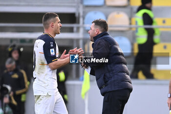 2024-03-03 - Nikola Krstovic of U.S. Lecce celebrates after scoring the gol of 1-1 during the 27th day of the Serie A Championship between Frosinone Calcio vs U.S. Lecce, 3 March 2024 at the Benito Stirpe Stadium, Frosinone, Italy. - FROSINONE CALCIO VS US LECCE - ITALIAN SERIE A - SOCCER