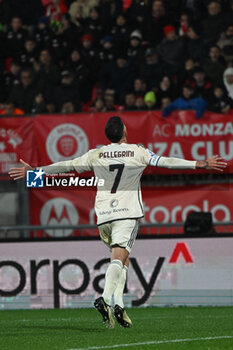 2024-03-02 - Lorenzo Pellegrini of AS Roma celebrating after a goal during the Italian Serie A football match between AC Monza and Inter AC Roma on 2 of March 2024 at U-Power stadium in Monza, Italy. Photo Tiziano Ballabio - AC MONZA VS AS ROMA - ITALIAN SERIE A - SOCCER