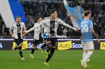 2024-03-11 - Lorenzo Lucca (Udinese Calcio); celebrates after scoring the goal 0-1 during the Italian Football Championship League A 2023/2024 match between SS Lazio vs Udinese Calcio  at the Olimpic Stadium in Rome on 11 March 2024. - SS LAZIO VS UDINESE CALCIO - ITALIAN SERIE A - SOCCER