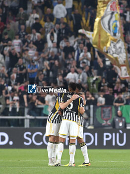 2024-04-07 - Danilo Luiz da Silva (Juventus FC), Gleison Bremer (Juventus FC) and Federico Gatti (Juventus FC) celebrates - JUVENTUS FC VS ACF FIORENTINA - ITALIAN SERIE A - SOCCER