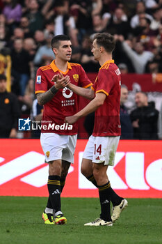 2024-04-06 - Gianluca Mancini of A.S. Roma celebrates after scoring the gol of 1-0 during the 31th day of the Serie A Championship between A.S. Roma vs S.S. Lazio, 6 April, 2024 at the Olympic Stadium in Rome, Italy. - AS ROMA VS SS LAZIO - ITALIAN SERIE A - SOCCER