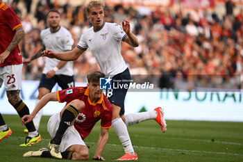 2024-04-06 - Gustav Isaksen of S.S. Lazio and Diego Llorente of A.S. Roma during the 31th day of the Serie A Championship between A.S. Roma vs S.S. Lazio, 6 April, 2024 at the Olympic Stadium in Rome, Italy. - AS ROMA VS SS LAZIO - ITALIAN SERIE A - SOCCER