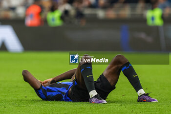 2024-04-14 - Marcus Thuram of FC Internazionale reacts at the end of the match during Serie A 2023/24 football match between FC Internazionale and Cagliari Calcio at Giuseppe Meazza Stadium, Milan, Italy on April 14, 2024 - INTER - FC INTERNAZIONALE VS CAGLIARI CALCIO - ITALIAN SERIE A - SOCCER