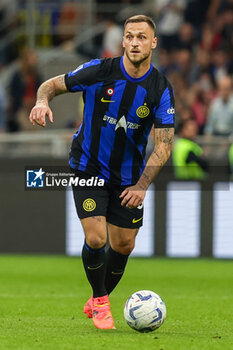 2024-04-14 - Marko Arnautovic of FC Internazionale seen in action during Serie A 2023/24 football match between FC Internazionale and Cagliari Calcio at Giuseppe Meazza Stadium, Milan, Italy on April 14, 2024 - INTER - FC INTERNAZIONALE VS CAGLIARI CALCIO - ITALIAN SERIE A - SOCCER