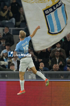 2024-04-12 - Lazio’s Gustav Isaksen celebrates after scoring the goal 4-1 during the Italian Football Championship League A 2023/2024 match between SS Lazio vs US Salernitana at the Olimpic Stadium in Rome on 12 Aprile 2024. - SS LAZIO VS US SALERNITANA - ITALIAN SERIE A - SOCCER