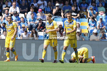 2024-04-14 - Frosinone's Moroccan forward Walid Cheddira celebrates after scoring a goal during the Serie A football match between SSC Napoli and Frosinone at the Diego Armando Maradona Stadium in Naples, southern Italy, on April 14, 2024. - SSC NAPOLI VS FROSINONE CALCIO - ITALIAN SERIE A - SOCCER