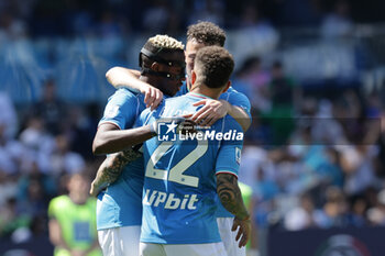 2024-04-14 - SSC Napoli's Nigerian forward Victor Osimhen celebrates after scoring a goal during the Serie A football match between SSC Napoli and Frosinone at the Diego Armando Maradona Stadium in Naples, southern Italy, on April 14, 2024. - SSC NAPOLI VS FROSINONE CALCIO - ITALIAN SERIE A - SOCCER