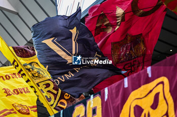 2024-04-14 - Supporters's AS Roma flag - UDINESE CALCIO VS AS ROMA - ITALIAN SERIE A - SOCCER