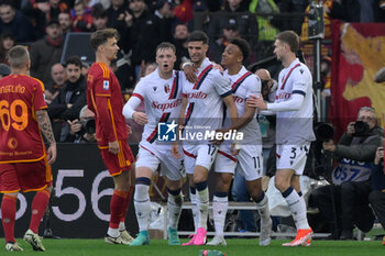 2024-04-22 - Bologna's Oussama El Azzouzi celebrates after scoring the goal 0-1 during the Italian Football Championship League A 2023/2024 match between AS Roma vs Bologna FC at the Olimpic Stadium in Rome on 22 April 2024. - AS ROMA VS BOLOGNA FC - ITALIAN SERIE A - SOCCER
