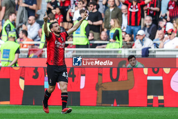 2024-05-05 - Alessandro Florenzi of AC Milan celebrates after scoring a goal during Serie A 2023/24 football match between AC Milan and Genoa CFC at San Siro Stadium, Milan, Italy on May 05, 2024 - AC MILAN VS GENOA CFC - ITALIAN SERIE A - SOCCER