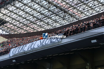 2024-05-05 - A detailed view of a protest banner left by AC Milan fans during Serie A 2023/24 football match between AC Milan and Genoa CFC at San Siro Stadium, Milan, Italy on May 05, 2024 - AC MILAN VS GENOA CFC - ITALIAN SERIE A - SOCCER