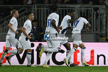 2024-05-10 - Tajon Buchanan of F.C. Inter celebrates after scoring the gol of 0-3 during the 36th day of the Serie A Championship between Frosinone Calcio vs F.C. Inter, 10 May 2024 at the Benito Stirpe Stadium, Frosinone, Italy. - FROSINONE CALCIO VS INTER - FC INTERNAZIONALE - ITALIAN SERIE A - SOCCER