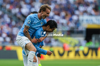 2024-05-19 - Daichi Kamada of SS Lazio celebrates after scoring a goal with Nicolo Rovella of SS Lazio during Serie A 2023/24 football match between FC Internazionale and SS Lazio at Giuseppe Meazza Stadium, Milan, Italy on May 19, 2024 - INTER - FC INTERNAZIONALE VS SS LAZIO - ITALIAN SERIE A - SOCCER