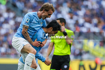 2024-05-19 - Daichi Kamada of SS Lazio celebrates after scoring a goal with Nicolo Rovella of SS Lazio during Serie A 2023/24 football match between FC Internazionale and SS Lazio at Giuseppe Meazza Stadium, Milan, Italy on May 19, 2024 - INTER - FC INTERNAZIONALE VS SS LAZIO - ITALIAN SERIE A - SOCCER