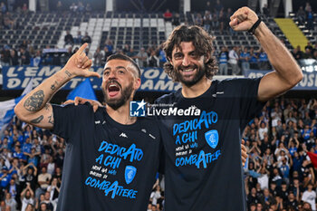 2024-05-26 - Empoli FC's forward Francesco Caputo and Empoli FC's defender Sebastiano Luperto celebrate the victory - EMPOLI FC VS AS ROMA - ITALIAN SERIE A - SOCCER