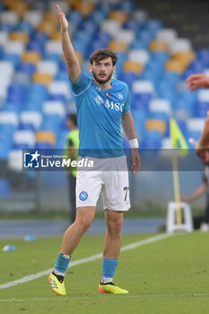 2024-05-26 - Khvicha Kvaratskhelia of SSC Napoli gestures during the Serie A Match between SSC Napoli vs US Lecce at Diego Armando Maradona Stadium - SSC NAPOLI VS US LECCE - ITALIAN SERIE A - SOCCER