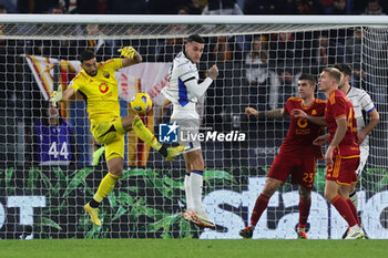 2024-01-07 - Rui Patricio goalkeeper of Roma saves the ball under pressure from Gianluca Scamacca of Atalanta during the Italian championship Serie A football match between AS Roma and Atalanta BC on January 7, 2024 at Stadio Olimpico in Rome, Italy - FOOTBALL - ITALIAN CHAMP - ROMA V ATALANTA - ITALIAN SERIE A - SOCCER