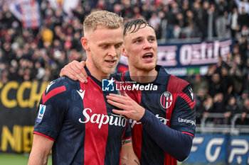 2024-02-11 - Jens Odgaard (Bologna FC) and Sam Beukema (Bologna Fc) celebrating a goal - BOLOGNA FC VS US LECCE - ITALIAN SERIE A - SOCCER
