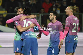 2024-02-03 - Olivier Giroud of A.C. Milan celebrates after scoring 0-1 during the 23th day of the Serie A Championship between Frosinone Calcio vs A.C. Milan, 3 February 2024 at the Benito Stirpe Stadium, Frosinone, Italy. - FROSINONE CALCIO VS AC MILAN - ITALIAN SERIE A - SOCCER