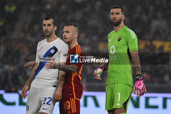 2024-02-10 - Henrikh Mkhitaryan of F.C. Inter, Angelino and Rui Patricio of A.S. Roma during the 24th day of the Serie A Championship between A.S. Roma vs F.C. Inter, 10 February, 2024 at the Olympic Stadium in Rome, Italy. - AS ROMA VS INTER - FC INTERNAZIONALE - ITALIAN SERIE A - SOCCER