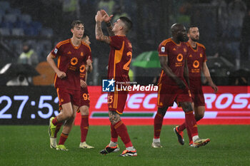 2024-02-10 - Gianluca Mancini of A.S. Roma celebrates after scoring 1-1 during the 24th day of the Serie A Championship between A.S. Roma vs F.C. Inter, 10 February, 2024 at the Olympic Stadium in Rome, Italy. - AS ROMA VS INTER - FC INTERNAZIONALE - ITALIAN SERIE A - SOCCER