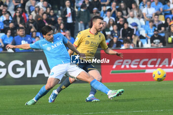 2024-02-17 - Giovanni Simeone of SSC Napoli competes for the ball with Aaron of Genoa CFC during Serie A Match between SSC Napoli vs Genoa CFC at Diego Armando Maradona Stadium - SSC NAPOLI VS GENOA CFC - ITALIAN SERIE A - SOCCER