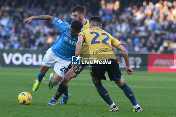 2024-02-17 - Cyril Ngonge of SSC Napoli competes for the ball with Mattia Bani of Genoa CFC during Serie A Match between SSC Napoli vs Genoa CFC at Diego Armando Maradona Stadium - SSC NAPOLI VS GENOA CFC - ITALIAN SERIE A - SOCCER