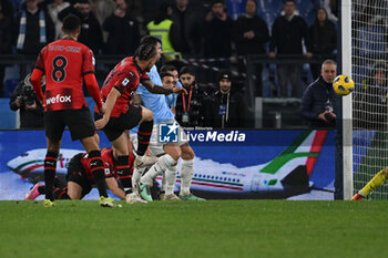 2024-03-01 - Noah Okafor of A.C. Milan score the gol of 0-1 during the 27th day of the Serie A Championship between S.S. Lazio vs A.C. Milan, 1 March 2024 at the Olympic Stadium in Rome. - SS LAZIO VS AC MILAN - ITALIAN SERIE A - SOCCER