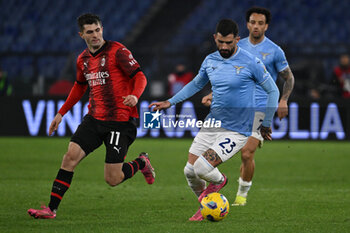 2024-03-01 - Christian Pulisic of A.C. Milan and Elseid Hysaj of S.S. Lazio during the 27th day of the Serie A Championship between S.S. Lazio vs A.C. Milan, 1 March 2024 at the Olympic Stadium in Rome. - SS LAZIO VS AC MILAN - ITALIAN SERIE A - SOCCER