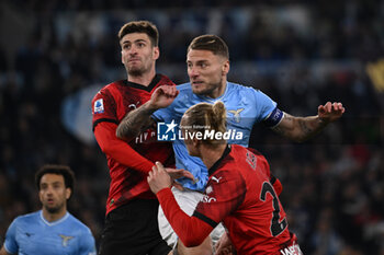 2024-03-01 - Matteo Gabbia A.C. Milan and Ciro Immobile of S.S. Lazio during the 27th day of the Serie A Championship between S.S. Lazio vs A.C. Milan, 1 March 2024 at the Olympic Stadium in Rome. - SS LAZIO VS AC MILAN - ITALIAN SERIE A - SOCCER