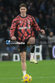 2024-03-03 - Dusan Vlahovic of Juventus FC in the warm-up before the match during the Serie A Match between SSC Napoli vs Juventus FC at Diego Armando Maradona Stadium - SSC NAPOLI VS JUVENTUS FC - ITALIAN SERIE A - SOCCER