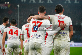 2024-01-09 - Daniel Maldini (AC Monza) celebrates the goal with his mates during the Italian championship Serie A football match between Genoa CFC and AC Monza on March 9, 2024 at Stade Luigi-Ferraris in Genoa, Italy - FOOTBALL - ITALIAN CHAMP - GENOA V MONZA - ITALIAN SERIE A - SOCCER